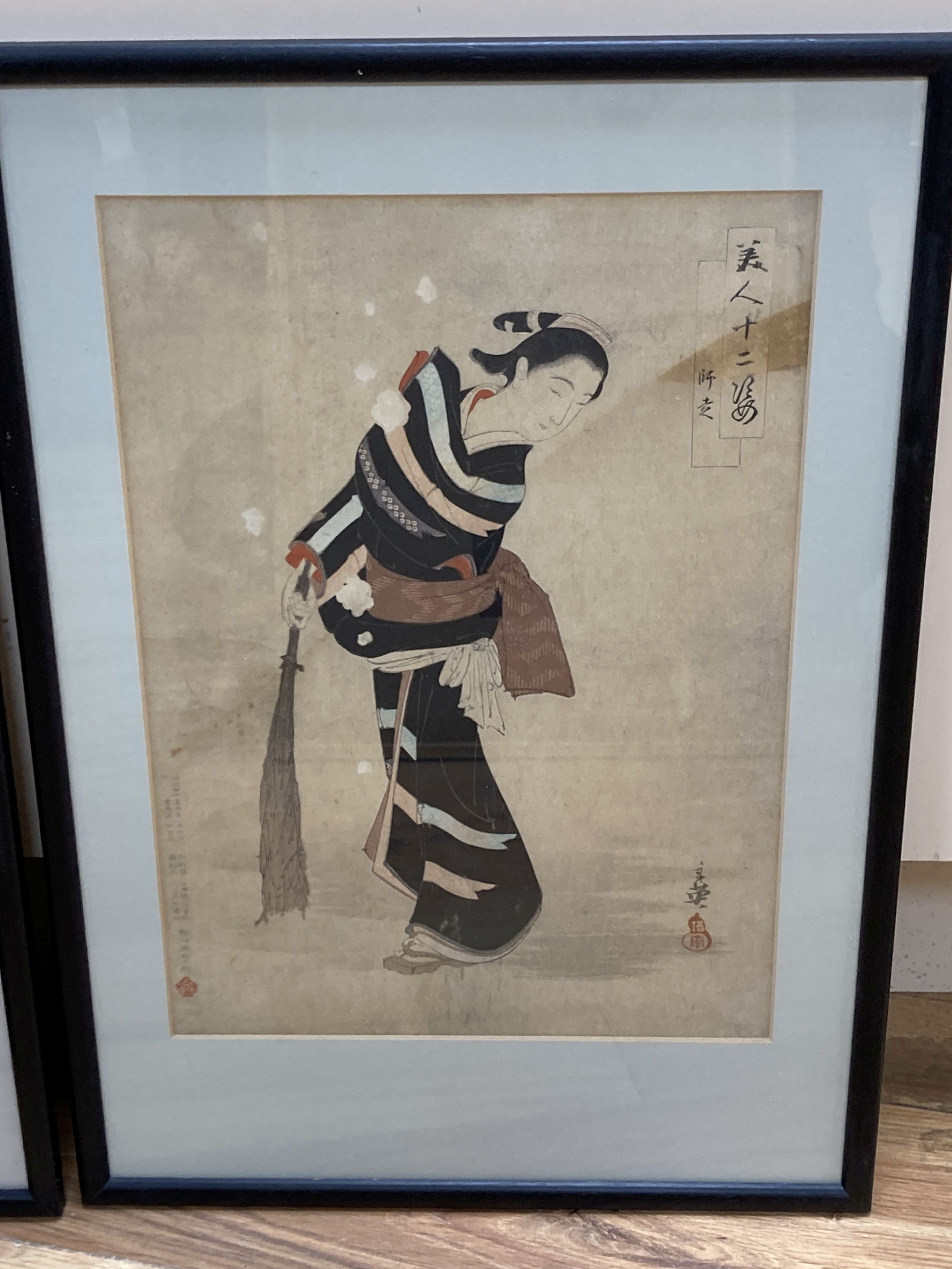 Japanese School, four assorted woodblock prints, Geishas and actresses, largest 36 x 25cm